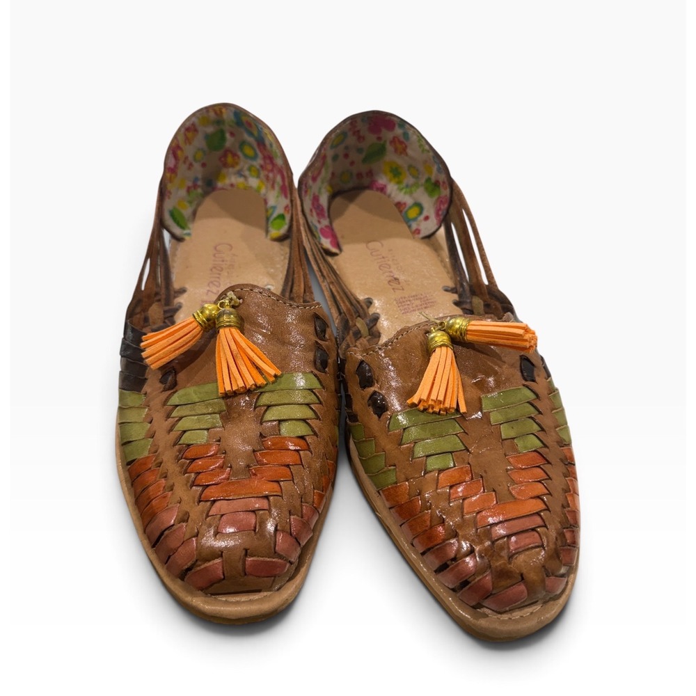 Artesanias Gutierrez Vintage Woven Leather Huarache Loafers Multi-Color Tassel 6